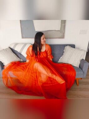 NWT Ethereal Orange Tulle Maxi Dress XL | Photoshoot & Event Dress